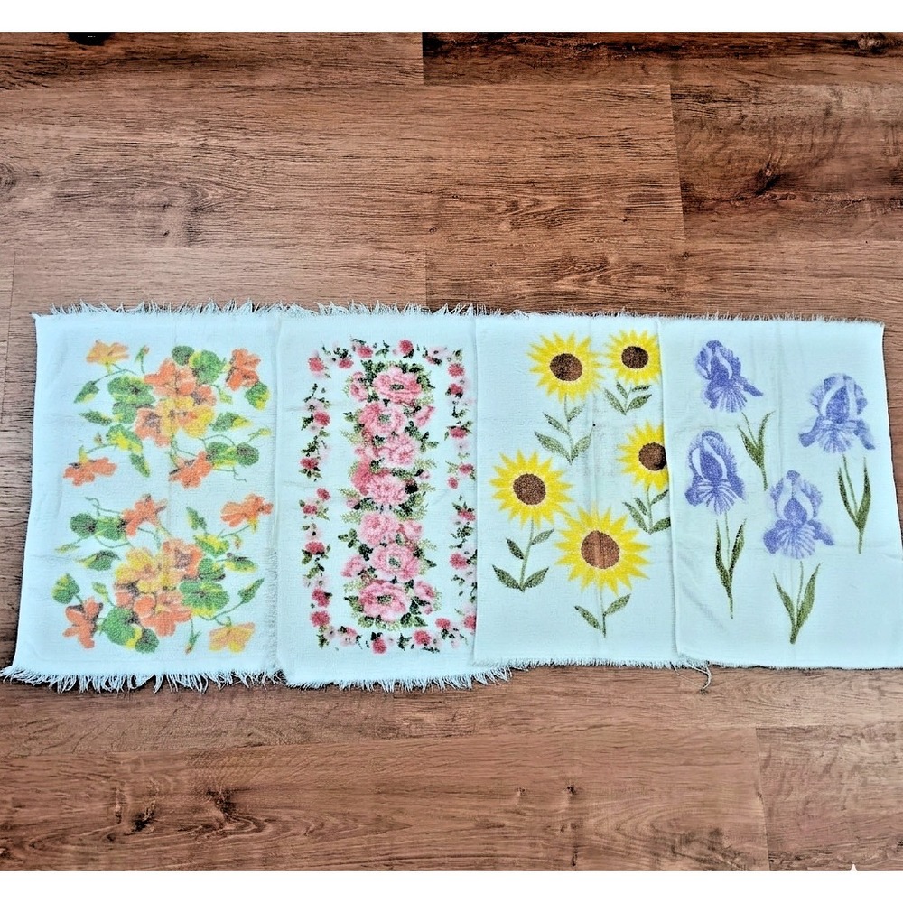 Cannon‎ Vintage Hand Towels Floral Set of 4 All Cotton Made in USA 14X21 Retro